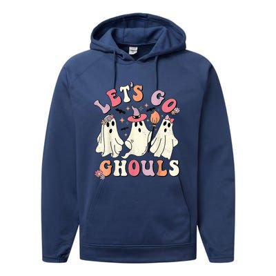 Retro Groovy Let's Go Ghouls Halloween Ghost Outfit Costume Gift Performance Fleece Hoodie