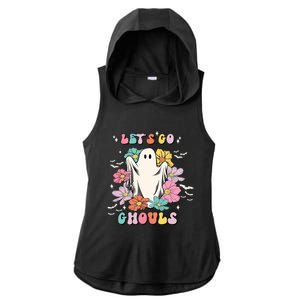 Retro Groovy Lets Go Ghouls Floral Ghost Funny Halloween Funny Gift Ladies PosiCharge Tri-Blend Wicking Draft Hoodie Tank