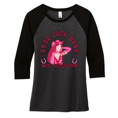 Retro Good Luck Babe Western Cowgirl Pony Club Disco Gift Women's Tri-Blend 3/4-Sleeve Raglan Shirt