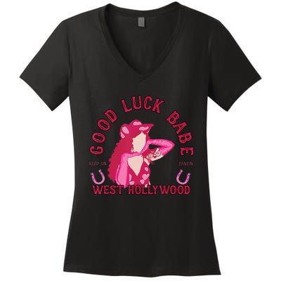 Retro Good Luck Babe Western Cowgirl Pony Club Disco Gift Women's V-Neck T-Shirt