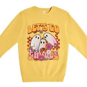 Retro Groovy Lets Go Ghouls Halloween Ghost Costumes Funny Gift Cool Gift Premium Crewneck Sweatshirt