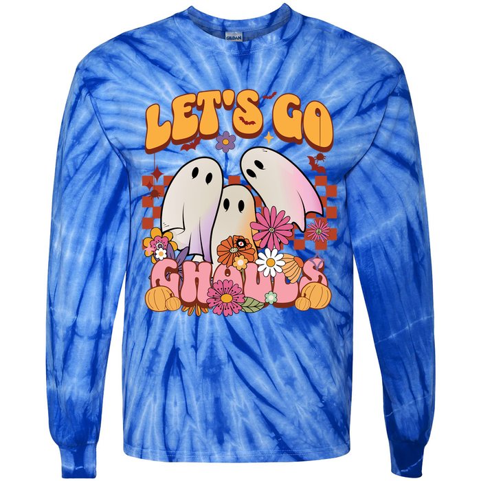 Retro Groovy Lets Go Ghouls Halloween Ghost Costumes Funny Gift Cool Gift Tie-Dye Long Sleeve Shirt