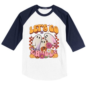 Retro Groovy Lets Go Ghouls Halloween Ghost Costumes Funny Gift Cool Gift Baseball Sleeve Shirt