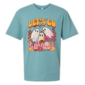 Retro Groovy Lets Go Ghouls Halloween Ghost Costumes Funny Gift Cool Gift Sueded Cloud Jersey T-Shirt