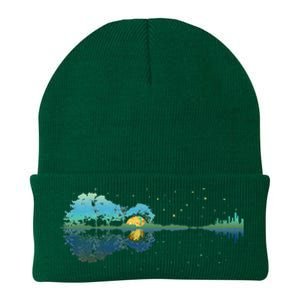 retro Guitar Lake Reflections Night Sky and Moon Knit Cap Winter Beanie