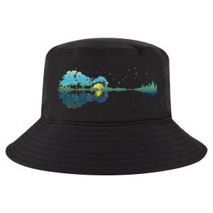 retro Guitar Lake Reflections Night Sky and Moon Cool Comfort Performance Bucket Hat