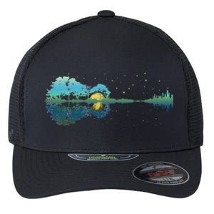 retro Guitar Lake Reflections Night Sky and Moon Flexfit Unipanel Trucker Cap