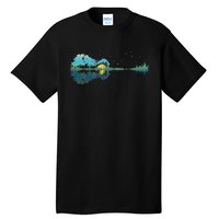 retro Guitar Lake Reflections Night Sky and Moon Tall T-Shirt