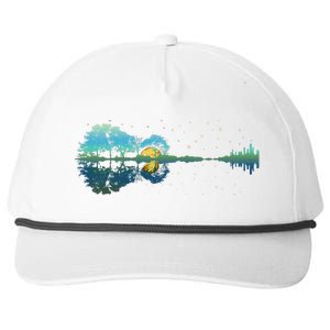 retro Guitar Lake Reflections Night Sky and Moon Snapback Five-Panel Rope Hat