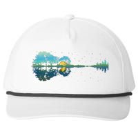 retro Guitar Lake Reflections Night Sky and Moon Snapback Five-Panel Rope Hat