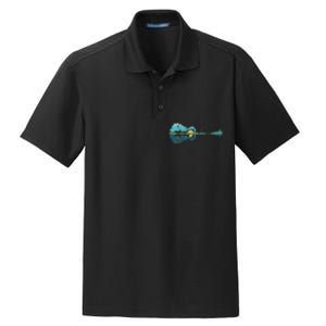 retro Guitar Lake Reflections Night Sky and Moon Dry Zone Grid Polo