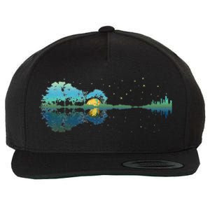 retro Guitar Lake Reflections Night Sky and Moon Wool Snapback Cap