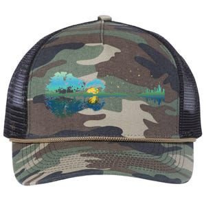 retro Guitar Lake Reflections Night Sky and Moon Retro Rope Trucker Hat Cap