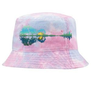 retro Guitar Lake Reflections Night Sky and Moon Tie-Dyed Bucket Hat