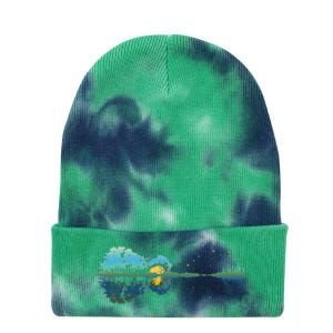 retro Guitar Lake Reflections Night Sky and Moon Tie Dye 12in Knit Beanie