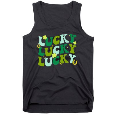 Retro Groovy Lucky St Patricks Day Shamrock Irish Matching Tank Top