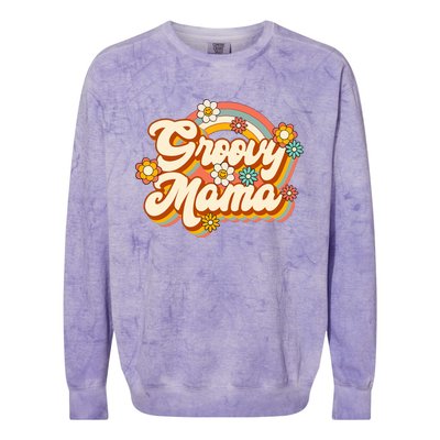 Retro Groovy Mama Family Birthday 60s 70s Hippie Costume Colorblast Crewneck Sweatshirt