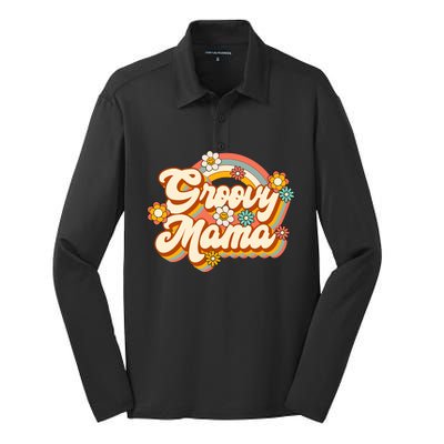 Retro Groovy Mama Family Birthday 60s 70s Hippie Costume Silk Touch Performance Long Sleeve Polo