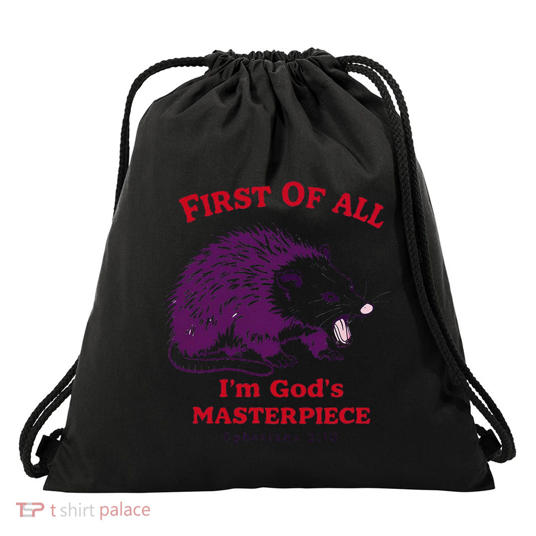 Raccoon GodS Masterpiece Quote Bold & Unique Statement Drawstring Bag