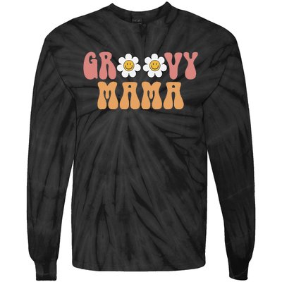 Retro Groovy Mama 70s Aesthetic 1970's Mother's Day Tie-Dye Long Sleeve Shirt