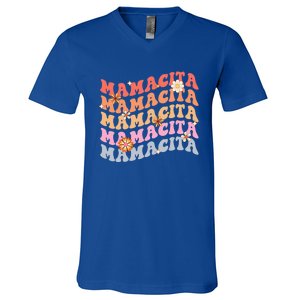 Retro Groovy Mamacita Cinco De Mayo Mexican Mom Fiesta Cool Gift V-Neck T-Shirt