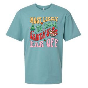 Retro Groovy Most Likely To Talk SantaS Ear Off Funny Sueded Cloud Jersey T-Shirt