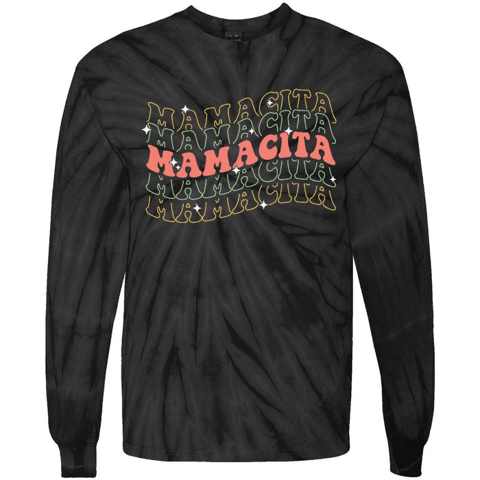 Retro Groovy Mamacita Mexican Mom Mothers Day Cinco De Mayo Tie-Dye Long Sleeve Shirt