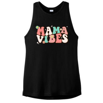 Retro Groovy Mama Vibes Mothers Day Hippie Mommy Trendy Cute Gift Ladies PosiCharge Tri-Blend Wicking Tank