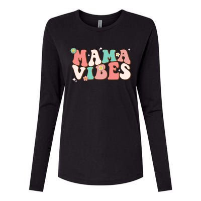 Retro Groovy Mama Vibes Mothers Day Hippie Mommy Trendy Cute Gift Womens Cotton Relaxed Long Sleeve T-Shirt