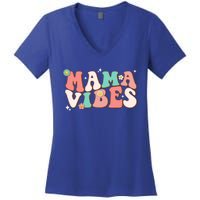 Retro Groovy Mama Vibes Mothers Day Hippie Mommy Trendy Cute Gift Women's V-Neck T-Shirt