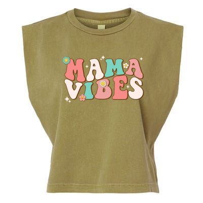 Retro Groovy Mama Vibes Mothers Day Hippie Mommy Trendy Cute Gift Garment-Dyed Women's Muscle Tee