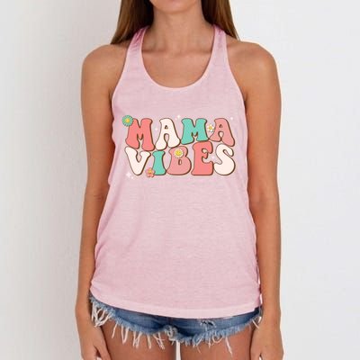 Retro Groovy Mama Vibes Mothers Day Hippie Mommy Trendy Cute Gift Women's Knotted Racerback Tank