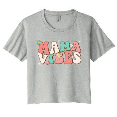 Retro Groovy Mama Vibes Mothers Day Hippie Mommy Trendy Cute Gift Women's Crop Top Tee