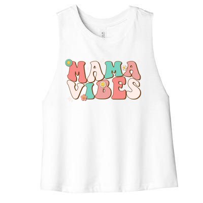 Retro Groovy Mama Vibes Mothers Day Hippie Mommy Trendy Cute Gift Women's Racerback Cropped Tank