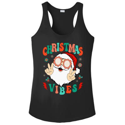 Retro Groovy Merry Christmas Vibes Hippie Santa Claus Ladies PosiCharge Competitor Racerback Tank