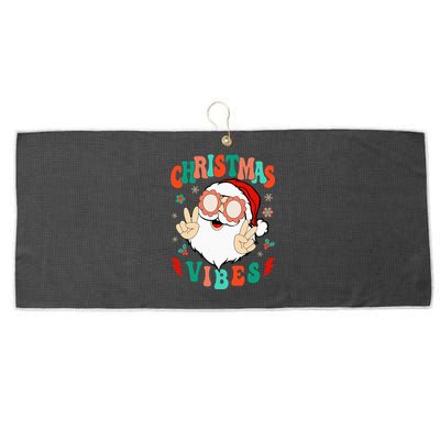 Retro Groovy Merry Christmas Vibes Hippie Santa Claus Large Microfiber Waffle Golf Towel