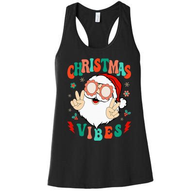 Retro Groovy Merry Christmas Vibes Hippie Santa Claus Women's Racerback Tank