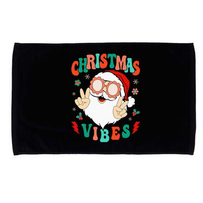 Retro Groovy Merry Christmas Vibes Hippie Santa Claus Microfiber Hand Towel