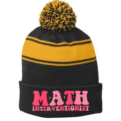 Retro Groovy Math Interventionist Teacher Math Intervention Stripe Pom Pom Beanie