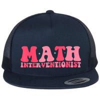 Retro Groovy Math Interventionist Teacher Math Intervention Flat Bill Trucker Hat