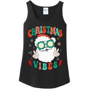 Retro Groovy Merry Christmas Vibes Funny Santa Claus Holiday Ladies Essential Tank