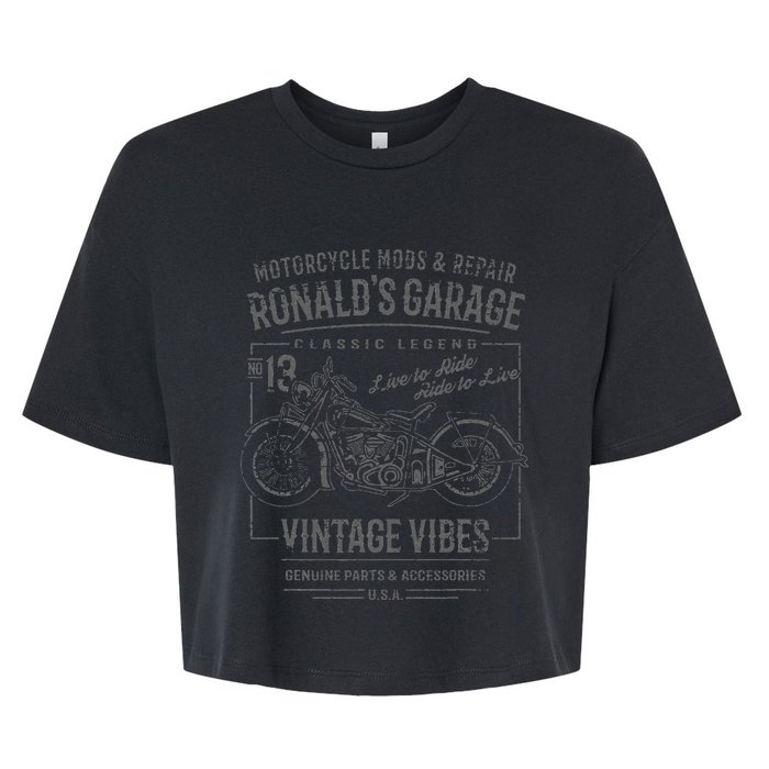 RonaldS Garage Motorcycle Design For The Name Ronald Bella+Canvas Jersey Crop Tee