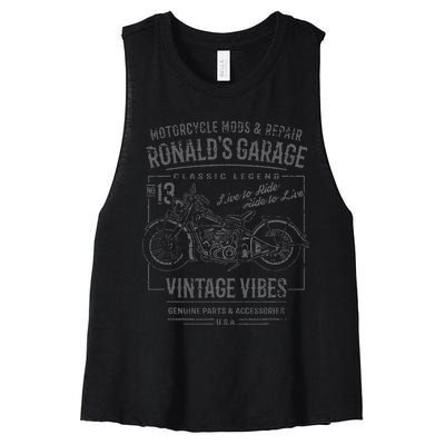 RonaldS Garage Motorcycle Design For The Name Ronald Women's Racerback Cropped Tank