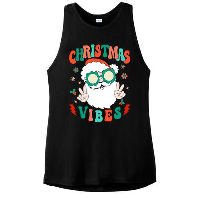 Retro Groovy Merry Christmas Vibes Funny Santa Claus Holiday Ladies PosiCharge Tri-Blend Wicking Tank