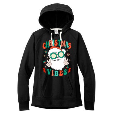 Retro Groovy Merry Christmas Vibes Funny Santa Claus Holiday Women's Fleece Hoodie