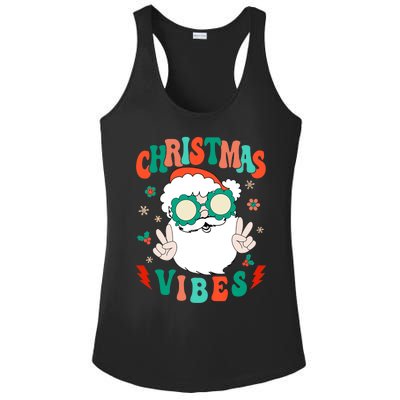 Retro Groovy Merry Christmas Vibes Funny Santa Claus Holiday Ladies PosiCharge Competitor Racerback Tank