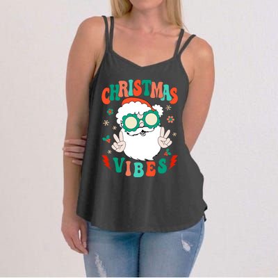 Retro Groovy Merry Christmas Vibes Funny Santa Claus Holiday Women's Strappy Tank