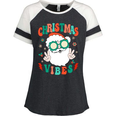 Retro Groovy Merry Christmas Vibes Funny Santa Claus Holiday Enza Ladies Jersey Colorblock Tee