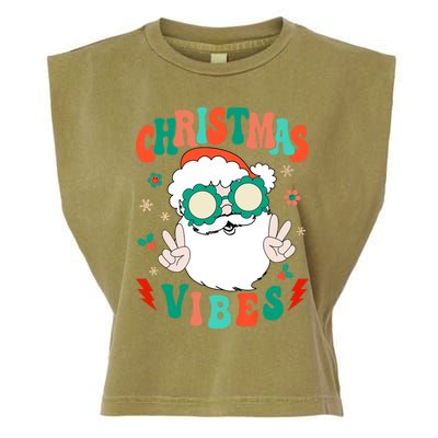 Retro Groovy Merry Christmas Vibes Funny Santa Claus Holiday Garment-Dyed Women's Muscle Tee