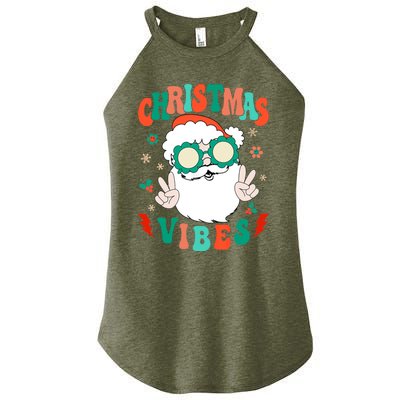 Retro Groovy Merry Christmas Vibes Funny Santa Claus Holiday Women's Perfect Tri Rocker Tank